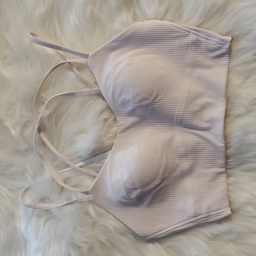 Lululemon White Ribbed Like A Cloud Long-line Bra Size 6